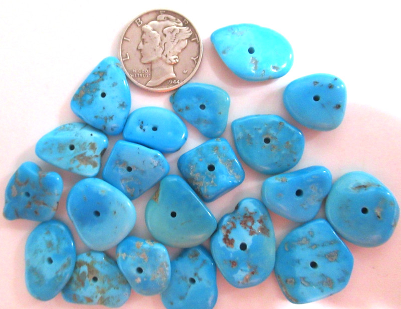SLEEPING BEAUTY TURQUOISE 100tcw DRILLED FLAT NUGGETS 10X10mm TO 16X12mm #824 gallery