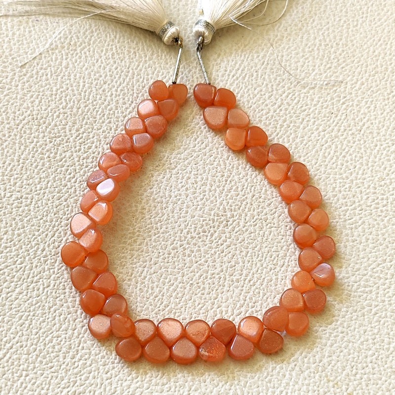 Natural India Peach Moonstone Smooth Heart Beads 6.5mm 8" Strand Loose Gemstones gallery