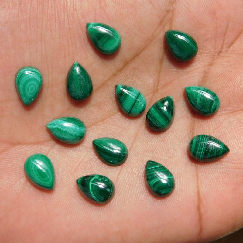 Natural Malachite Pear 3×5 mm to 15×20 mm Cabochon Loose Gemstone Lot