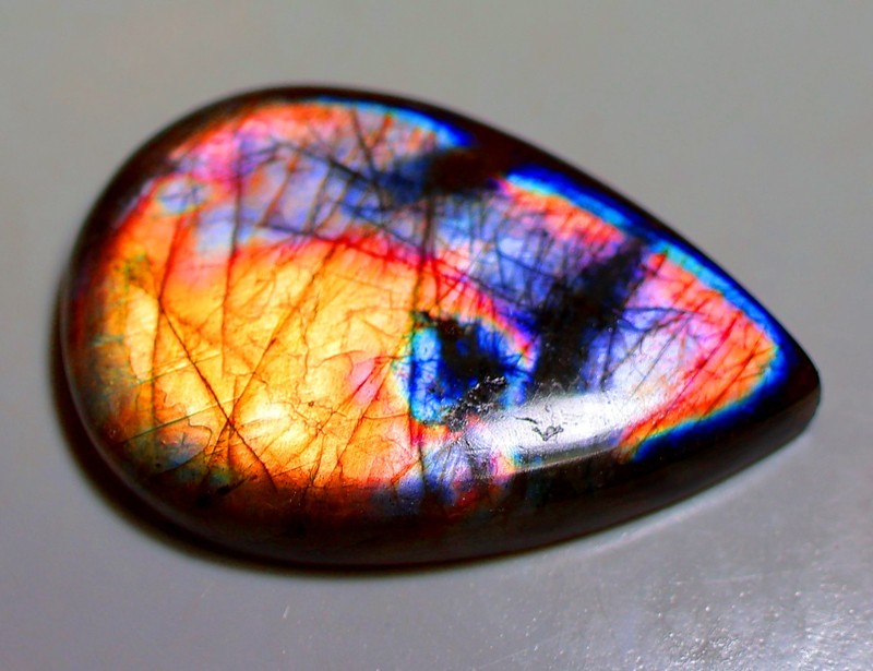 65 Ct 7X27X41 mm Natural Purple Fire Labradorite Pear Cabochon Gemstone SA-178