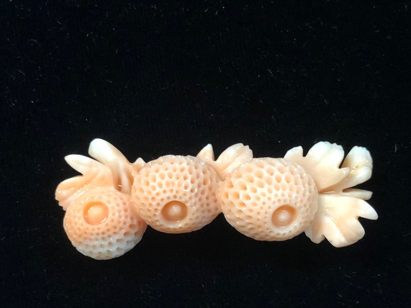 Japanese Obidome Hand Carved Angel Skin Coral 46mm Chrysanthemum Flowers 8.3g