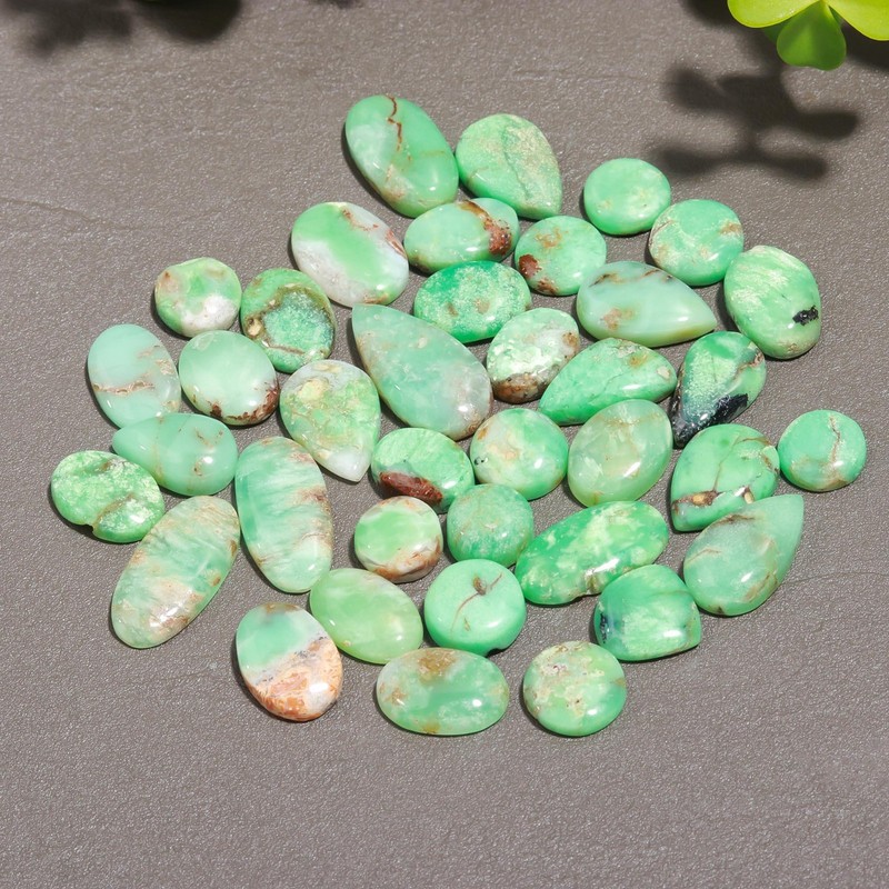 38 Pcs 204 Cts Natural Chrysoprase Cabochon Gemstone Lot 10×21-12×12 mm #R-12344