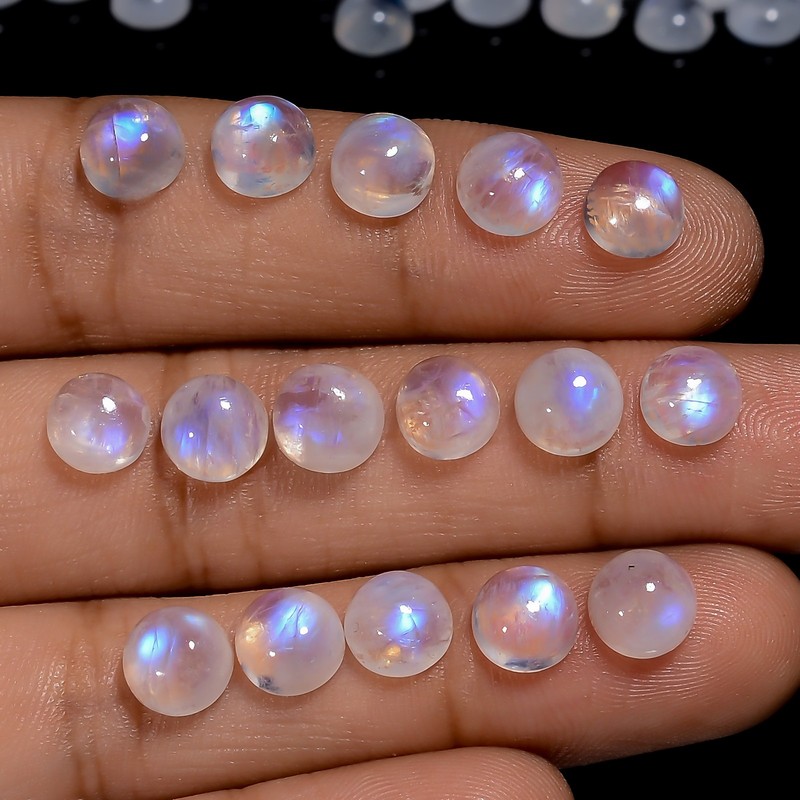 Natural Rainbow Moonstone Round Cabochon Gemstone Lot 20 Ct 7X7X4 mm UGL-5 gallery