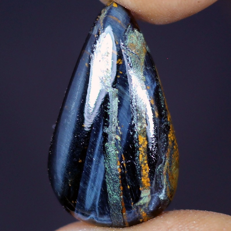 25.90 ct Natural Blue Tiger Eye Cabochon Chatoyant Teardrop Loose Gemstone
