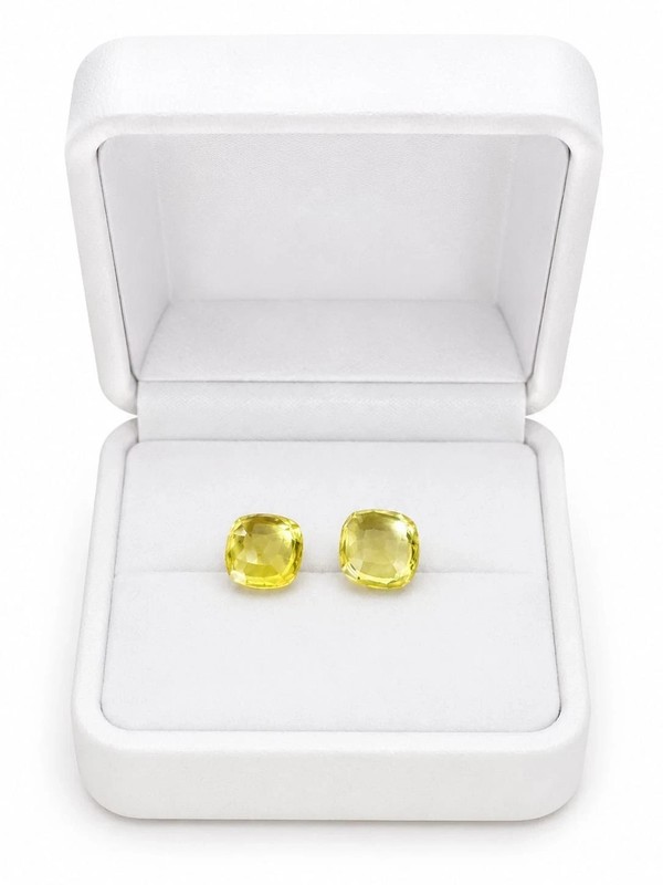 Natural Ceylon Cushion Cut 20 Ct Yellow Sapphire Certified Loose Gemstone Pair gallery
