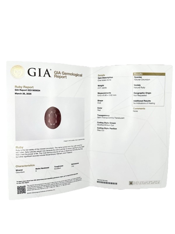 GIA Certified Natural Untreated 2.31 Ct. Rare Pinkish-Red Ruby.