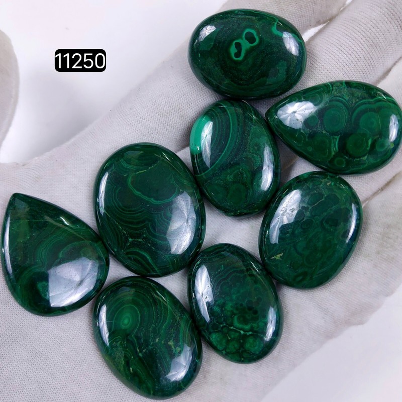 8 Pcs 443Ct Natural Malachite Cabochon Back Unpolished Lot 35×27-30x22mm#R-11250