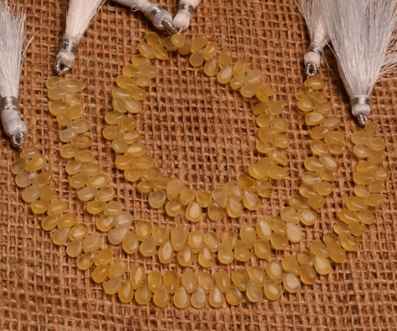 Natural Yellow Calcite Gem from Namibia 7×5 mm Size Pear Beads 7″