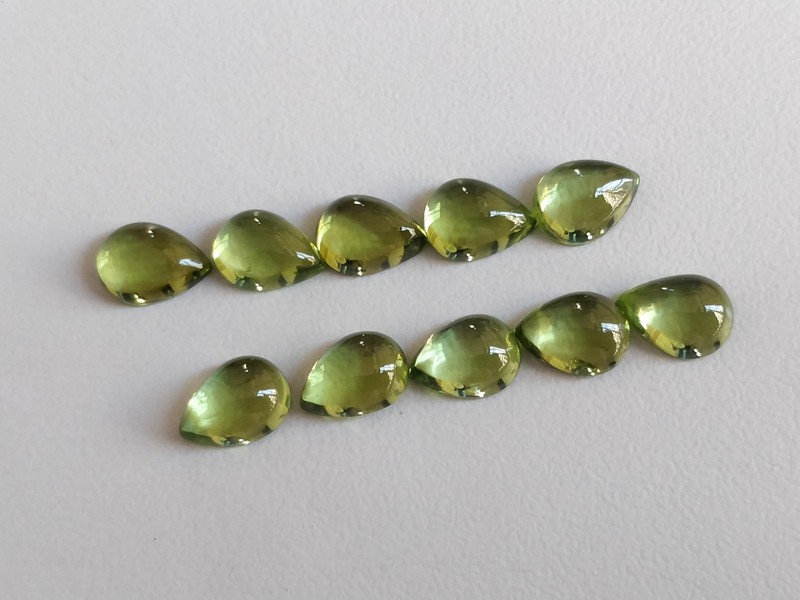 8×6 mm Pear Cabochons Sen Carlos Peridot Natural Gemstones 10 pcs matching set