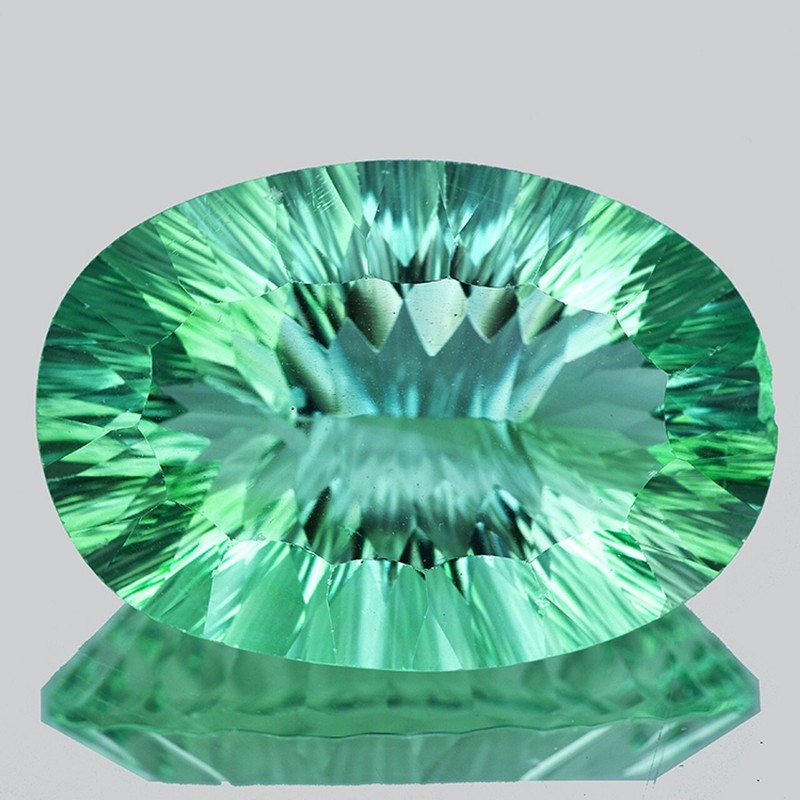 40×28 mm { 129.22 cts} Oval Concave Cut Intense Paraiba Green Fluorite {IF-VVS}