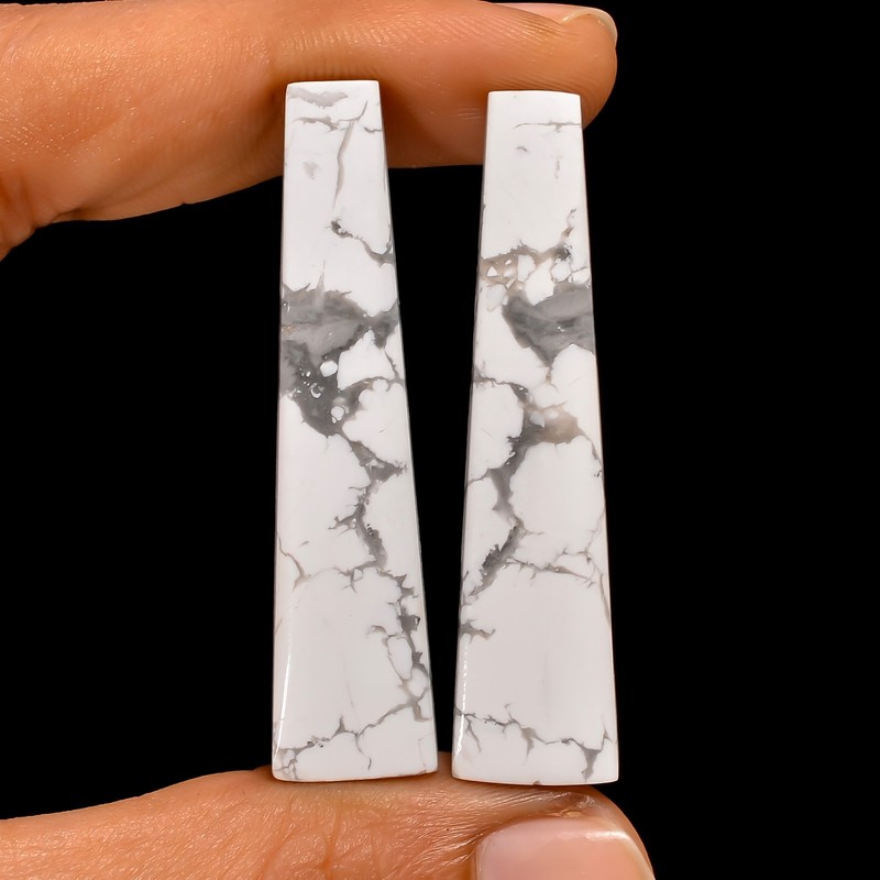 Natural Howlite Gemstone Matching Pair 50x11mm Fancy Long Shape Earrings Stone