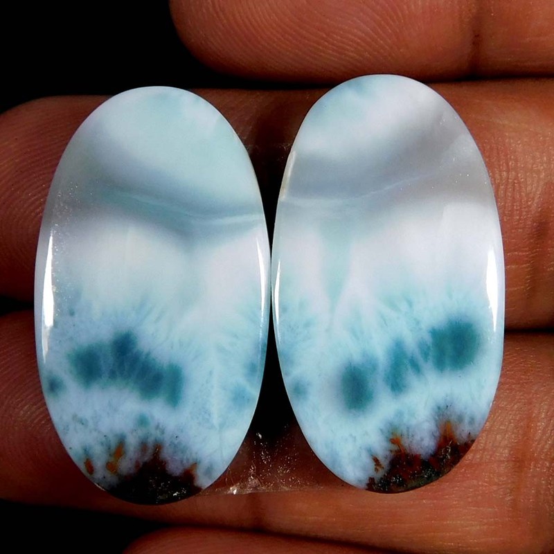 41.05Cts. Natural Fabulous Larimar(Pectolite) Pair Oval Cabochon Loose Gemstone