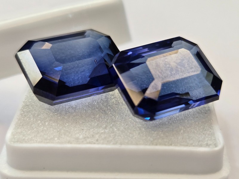 Pair Of Certified Blue Tanzanite Emerald Cut 27-28 Ct Natural Loose Gemstone gallery