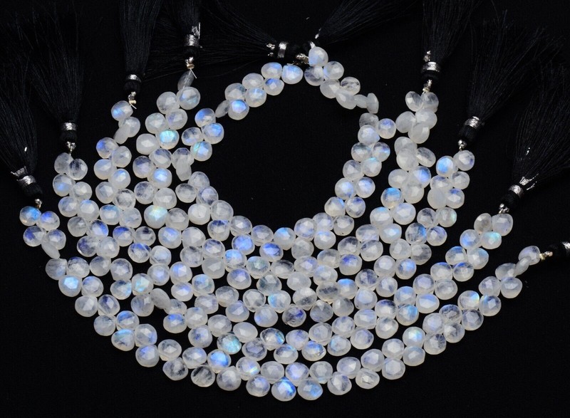 Natural Gem Rainbow Moonstone 7mm Size Faceted Heart Shape Beads 7.5″ Strand