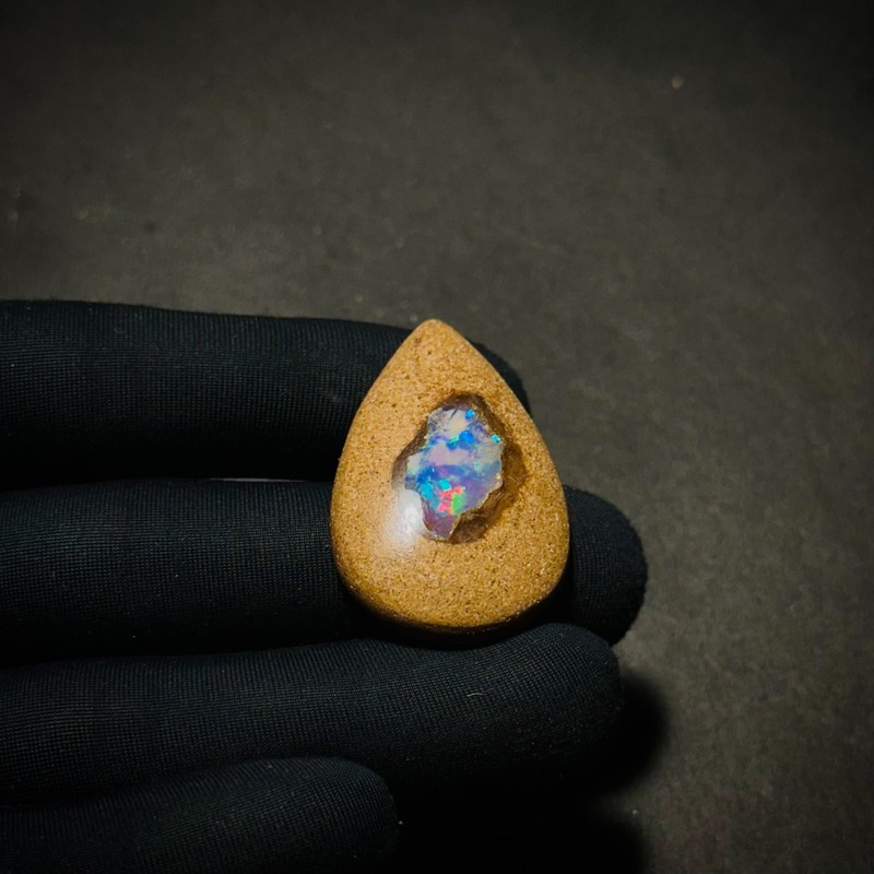 26Ct A++ Grade Australian Boulder Opal, Ironstone Matrix Flash, Loose Opal 40x26 gallery
