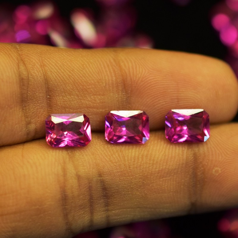 Natural CERTIFIED Pink Sapphire 7x5 mm 18 Pcs Lot Perfect Emerald Cut Gemstone gallery