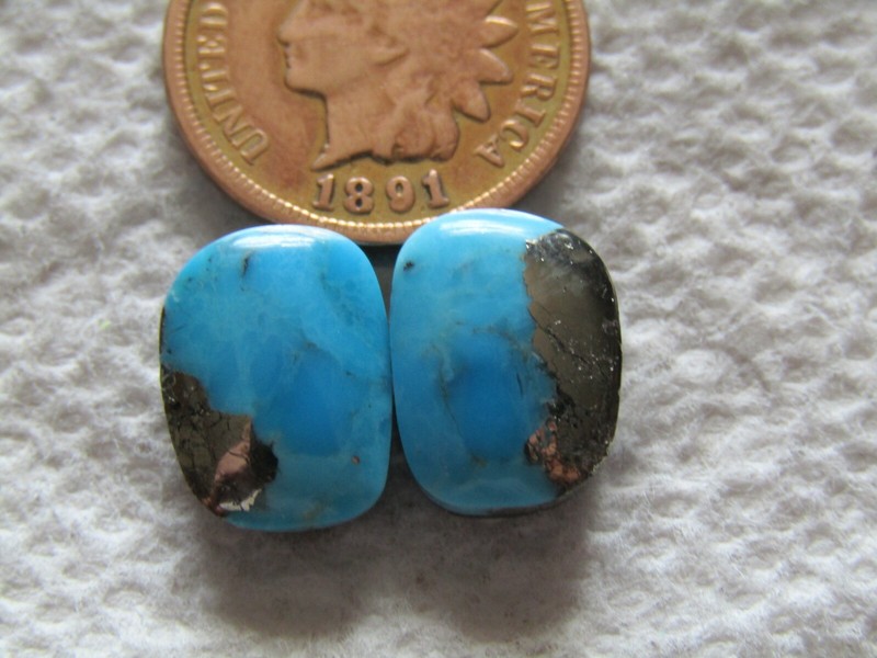 2 Kingman Pyrite Turquoise Cabochons 11 carats Arizona Cabs Matching Set Block