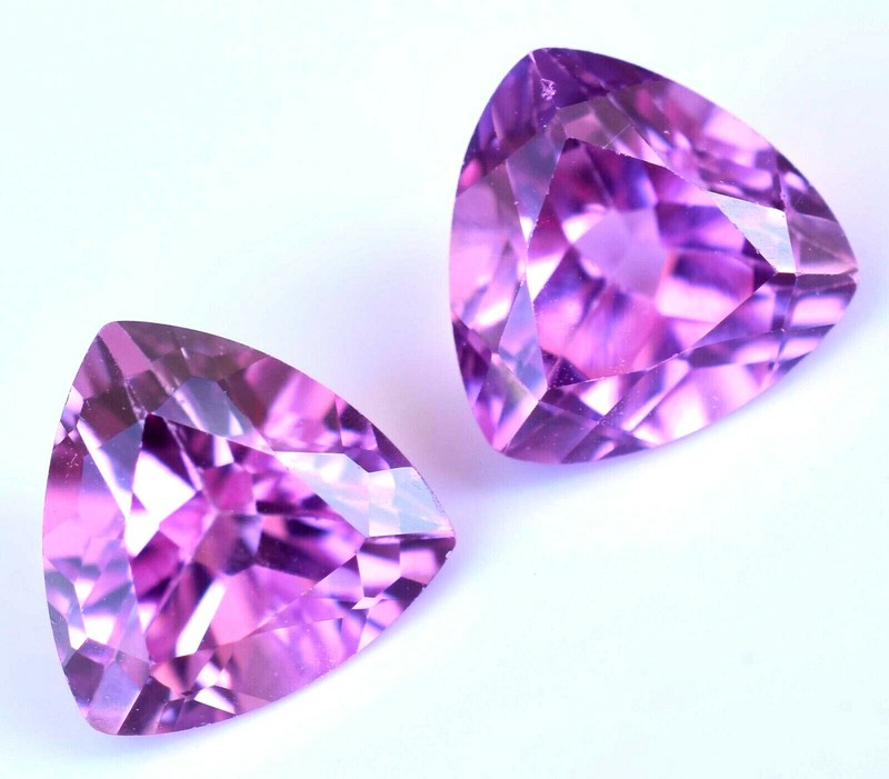 2.95 Ct Pair of Natural Mogok Pink Ruby Trillion Certified AAA+ Treated Gemstone gallery