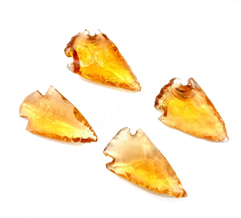 Manmade Citrine Arrowhead Heated Carved Stone, 4 Piece, Loose Cabochon Gemstone gallery