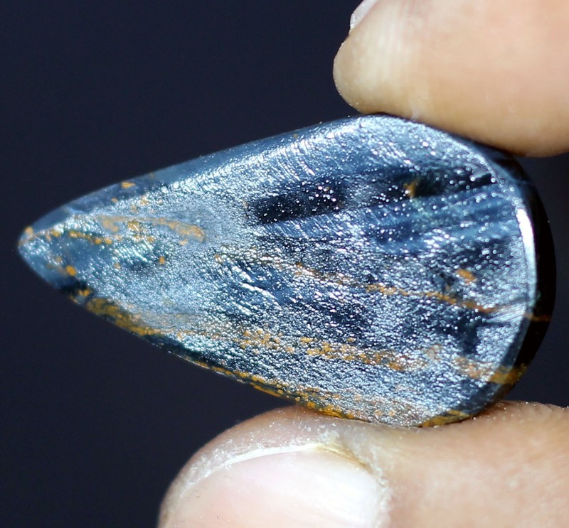 25.90 ct Natural Blue Tiger Eye Cabochon Chatoyant Teardrop Loose Gemstone gallery