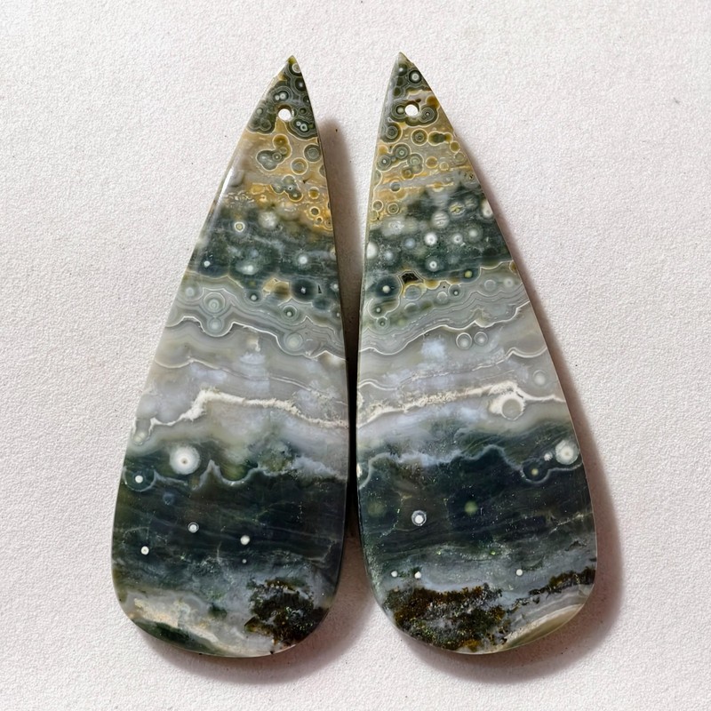 64 Cts Natural Ocean Jasper Drilled Match Pair Cabochon Gemstone 50.8X19.6 MM