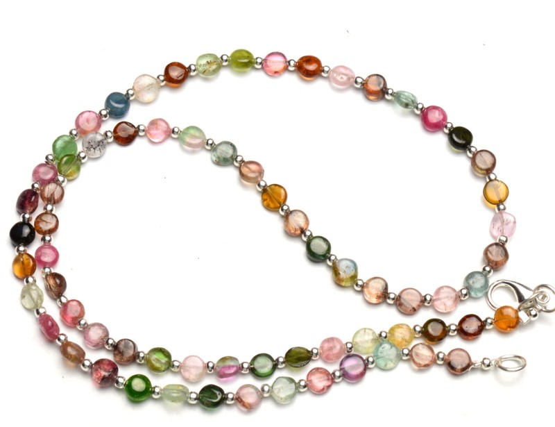 Natural Gem Brazil Multi Tourmaline 5mm Size Round Coin Shape Beads Necklace 19" gallery