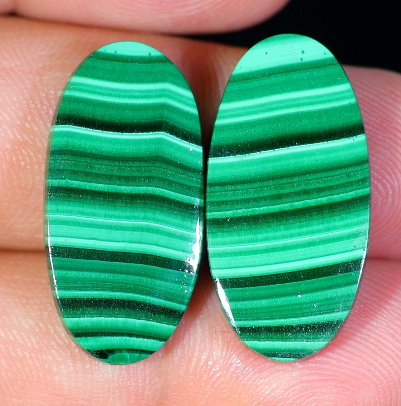 34 CT 3X12X26 mm NATURAL MATCHING MALACHITE PAIR OVAL CABOCHON GEMSTONE OF-11
