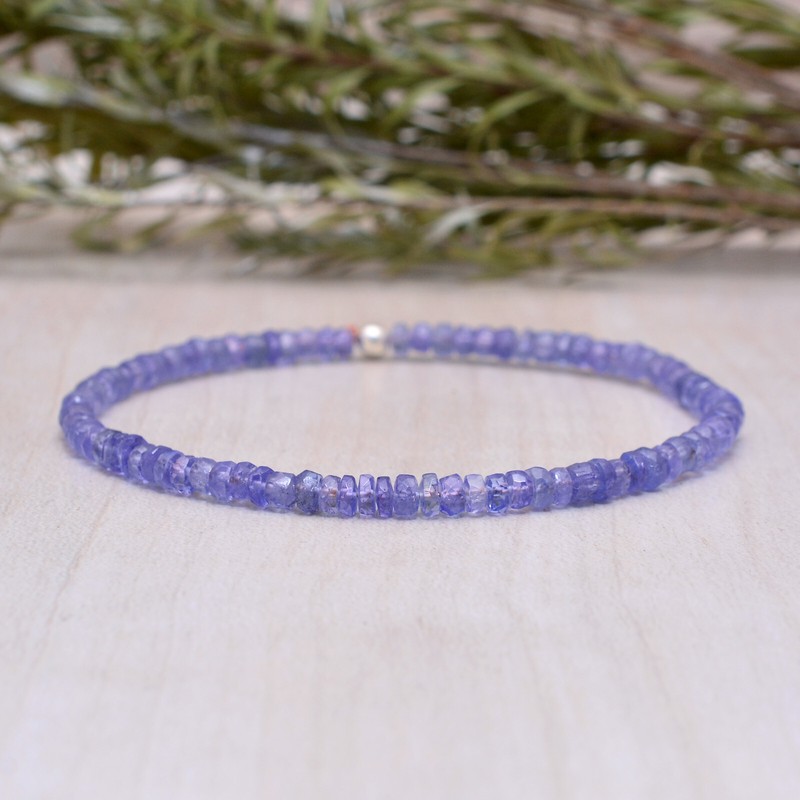 Dainty Tanzanite Stretch Bracelet, Delicate Small Faceted Beads December Birth