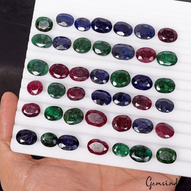 42 Pcs Natural Emerald Ruby Sapphire 12mm-17mm Oval Cut Loose Gemstones~ 400 Cts gallery