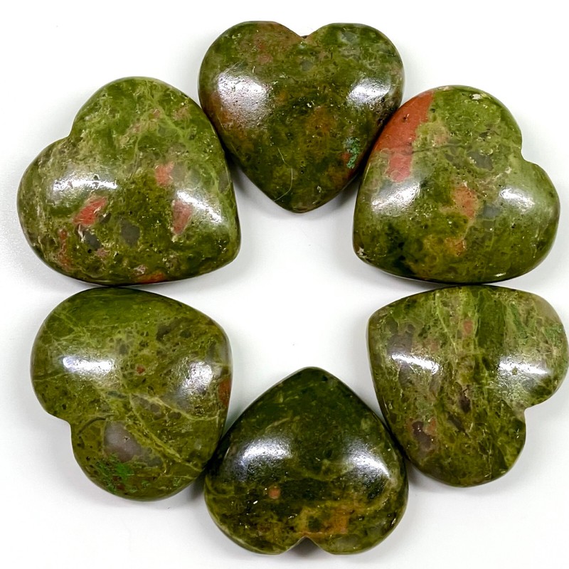 6 Pcs Natural Unakite Jasper 25-29mm Heart Shape Loose Cabochon Gemstones Lot gallery