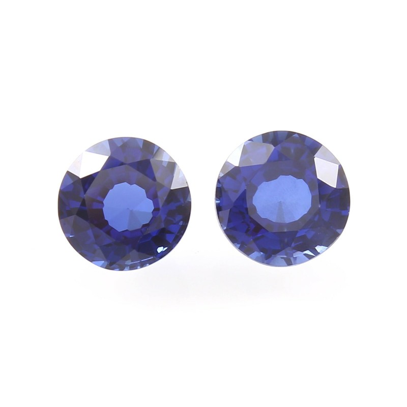 Natural Ceylon Royal Blue Sapphire Loose Round Gemstone Cut Matched Pair 8×8 MM