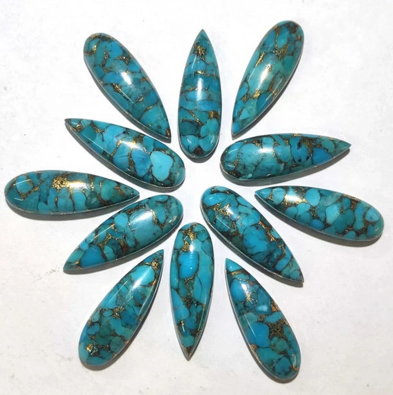 [WHOLESALE] BLUE COPPER TURQUOISE CABOCHON LONG PEAR SHAPE LOOSE GEMSTONE