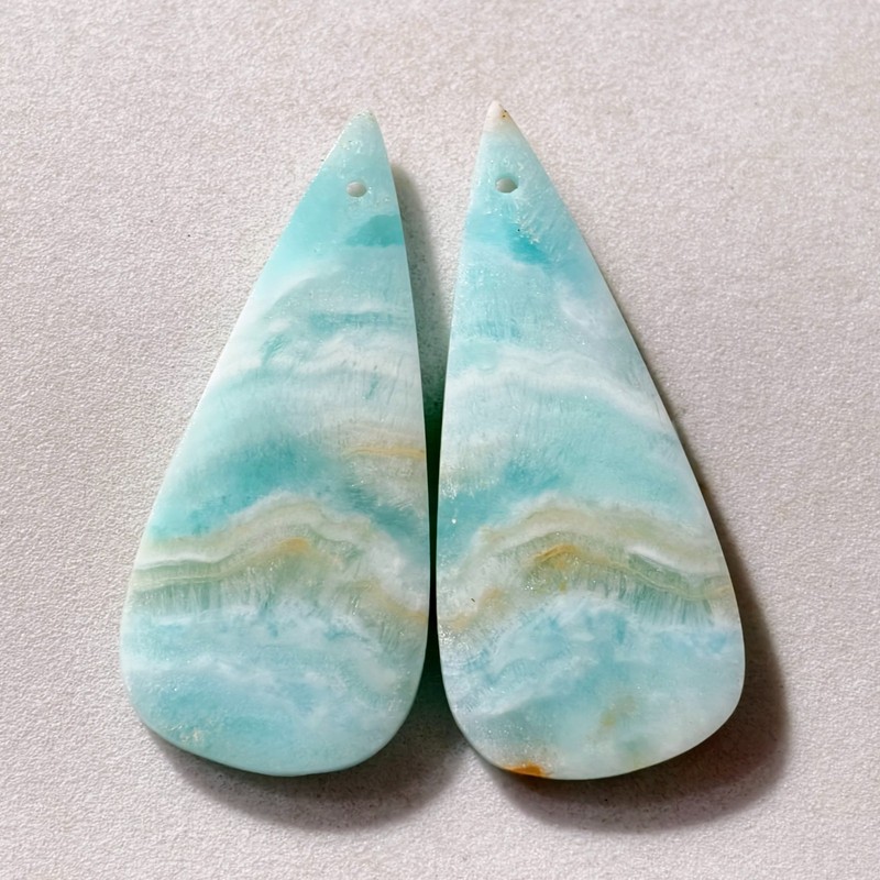 47 Cts Natural Aragonite Drilled Match Pair Cabochon Gemstone 40 X 17 MM