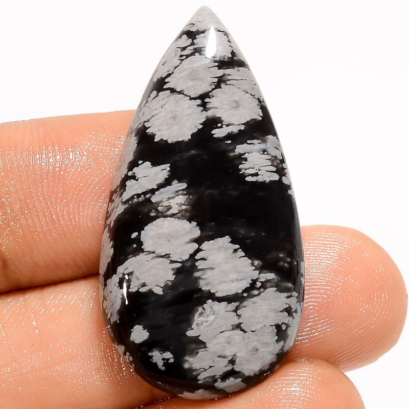 Natural Snowflake Obsidian Pear Shape Cabochon Gemstone 26 Ct 34X18X6 mm UG-2175