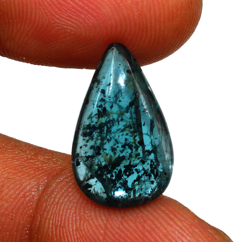 5 PC Natural Flashy Teal Moss Kyanite Untreated 15.4mm-18.5mm Cabochon Gemstones gallery