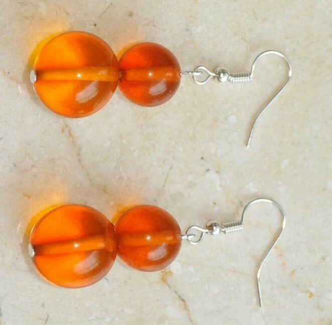 RUSSIAN SOVIET BALTIC SEE AMBER DROP EARRINGS BEADS GOLD HONEY ROCK USSR JEWELRY gallery