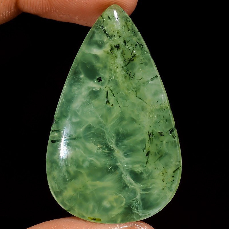 100% Natural Prehnite Pear Shape Cabochon Gemstone 53.5 Ct. 44X27X6 mm EE-33482