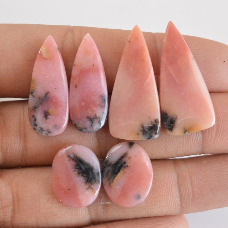 3Pcs 55Cts Natural Pink Opal Gemstone Cabochon Pairs Lot 16×12-30x13mm#14135