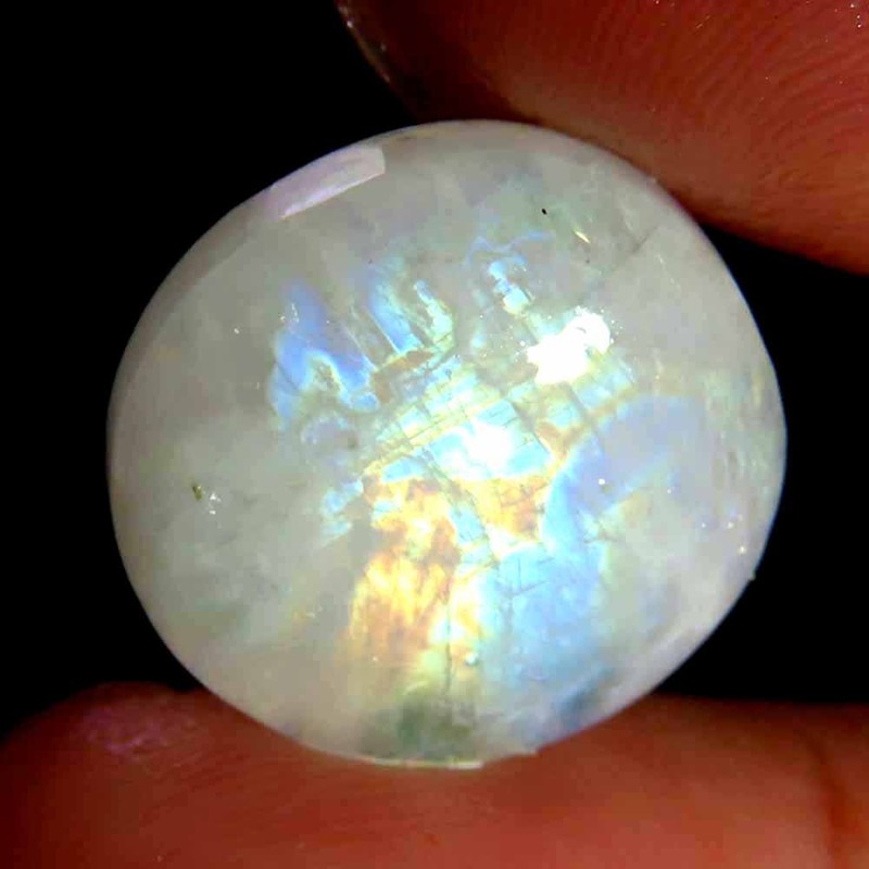 13.50Cts.100% Natural Rainbow Moonstone Round Cab 16x16x5mm Losse Gemstone