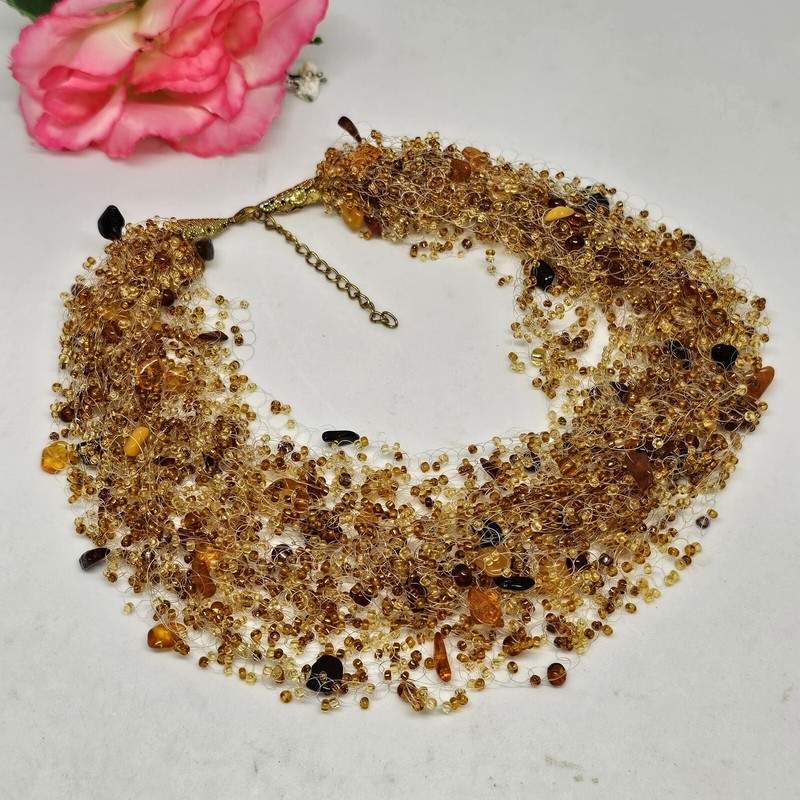 Artisan NATURAL BALTIC AMBER & Seed Bead Air Choker Necklace 20'' gallery