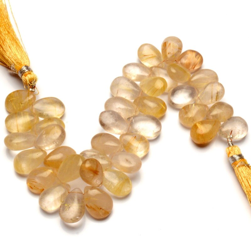 Golden Rutile Quartz Gem 14x10 mm Approx. Size Smooth Pear Shape Beads 7" Strand gallery