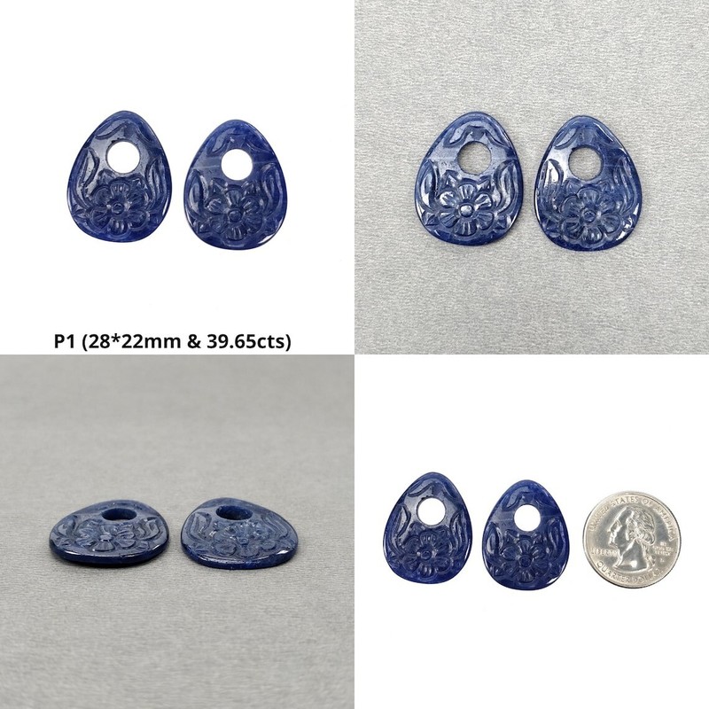 Natural Untreated Unheated Blue Sapphire Gemstone Hand Carved Uneven Shape Pairs