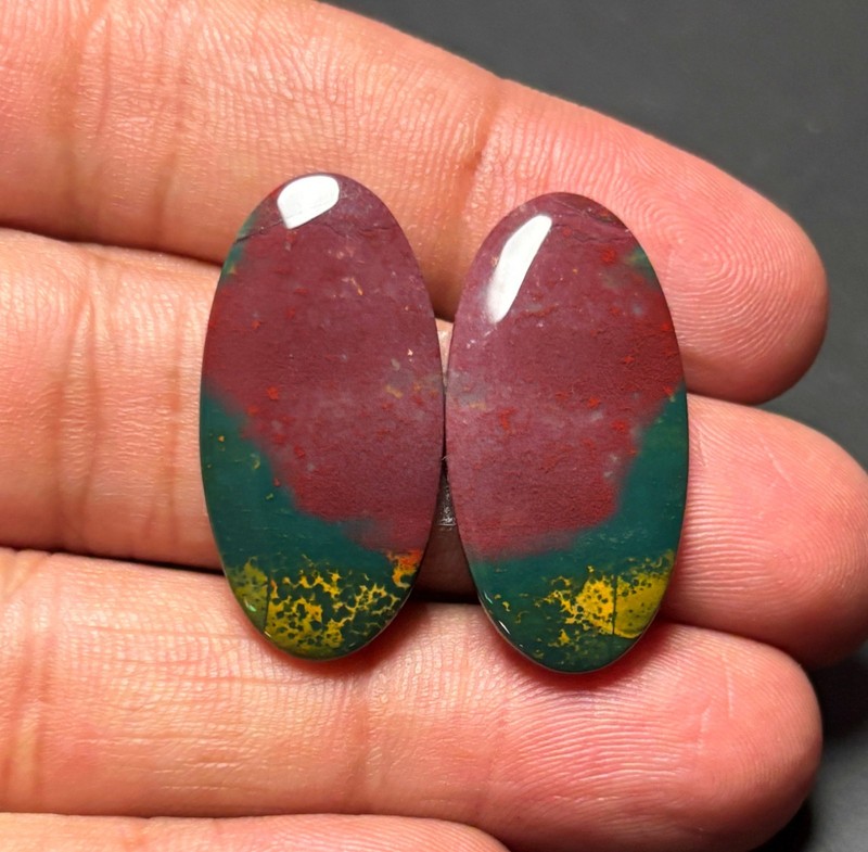 Natural Bloodstone Pair Cabochon Loose Semi Precious Flat Back Gemstone A1048-56