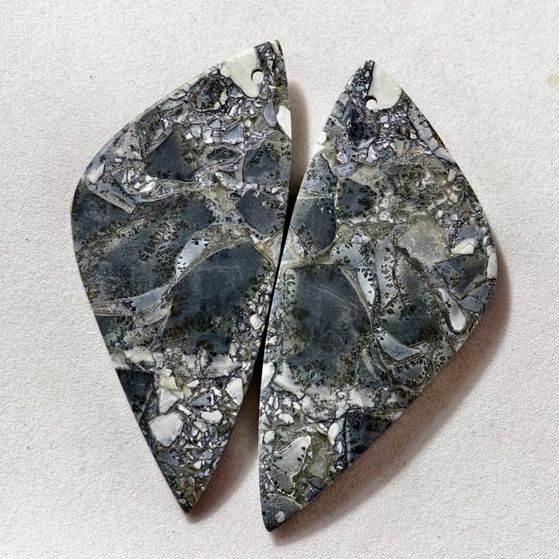 64 Cts Natural Maligano Jasper Drilled Pair Cabochon Gemstone 49.6 X 22.1 MM gallery