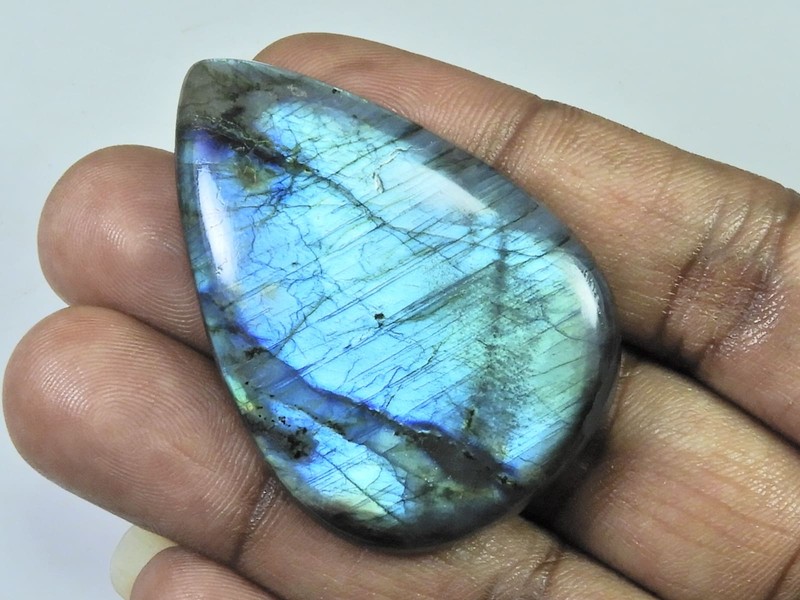 97Cts.Natural Labradorite Multi Fire Pear Cabochon Loose Gemstone 33X48X7MM