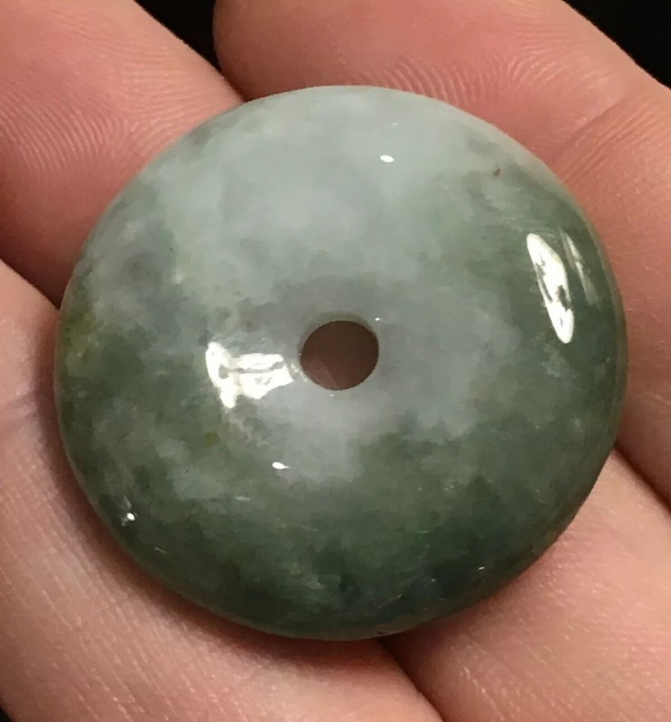 NATURAL BURMESE ICY DARK EMERALD GREEN JADEITE JADE A CIRCLE DONUT PENDANT 16gm