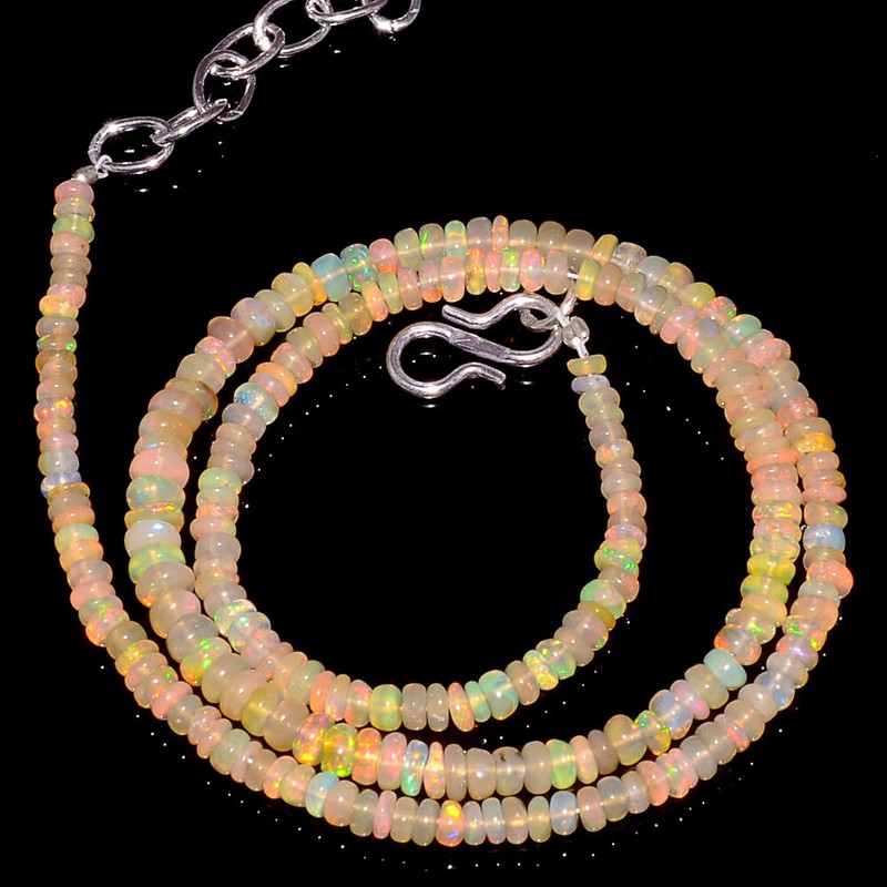 34 Crt 3to4.5 MM Ethiopian Opal Rondelle Beautiful Beads Necklace OBI3510