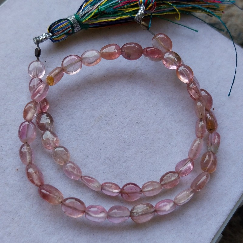 31 Carat Natural Watermelon Pink Bi-Color Tourmaline 10 inch Beads Gemstone gallery
