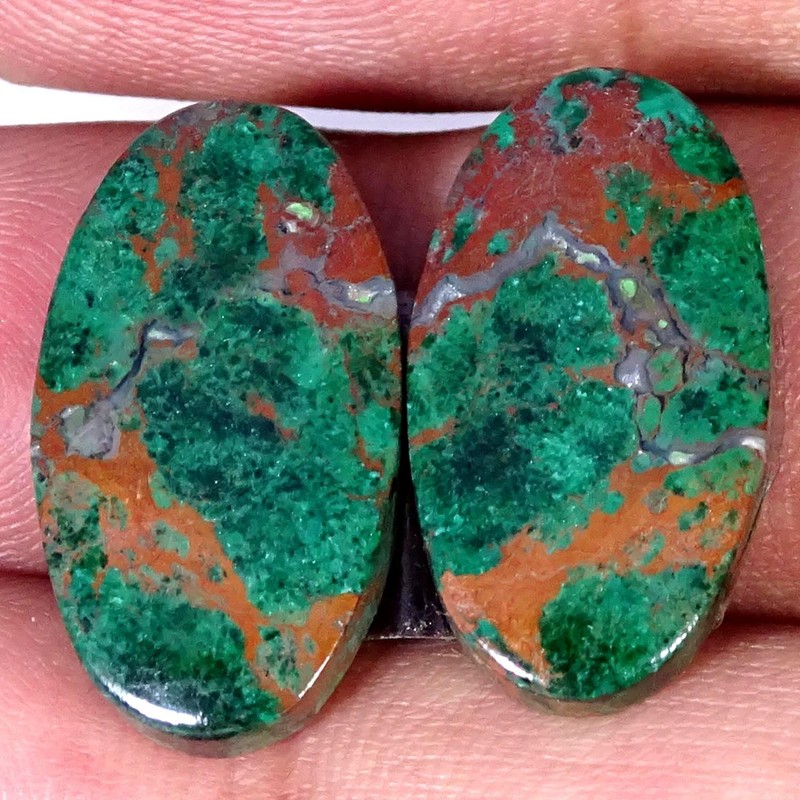 26.30Cts Natural Fine Chrysocolla Pair Oval Cabochon Gemstone 12X22X4MM