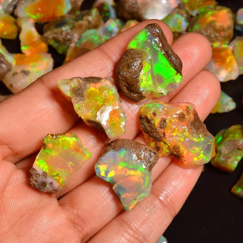 50 Cts Lot Oil Natural Ethiopian Opal Rough Welo Opal Multi Fire Raw Gemstone gallery